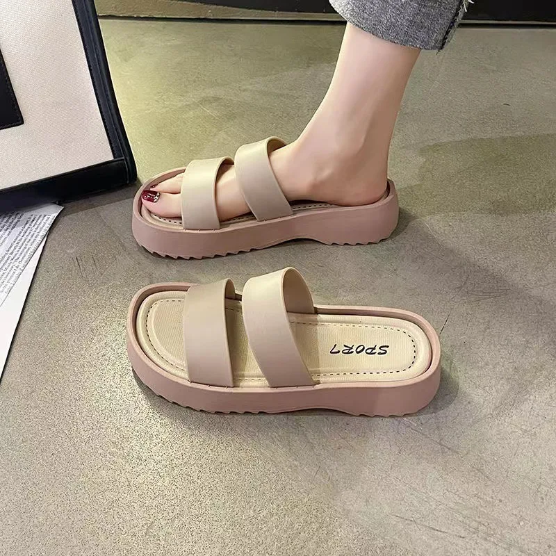 2024 Summer Beach Flat Ladies two band Slippers and Sandals New Design Slide for Women Outdoor