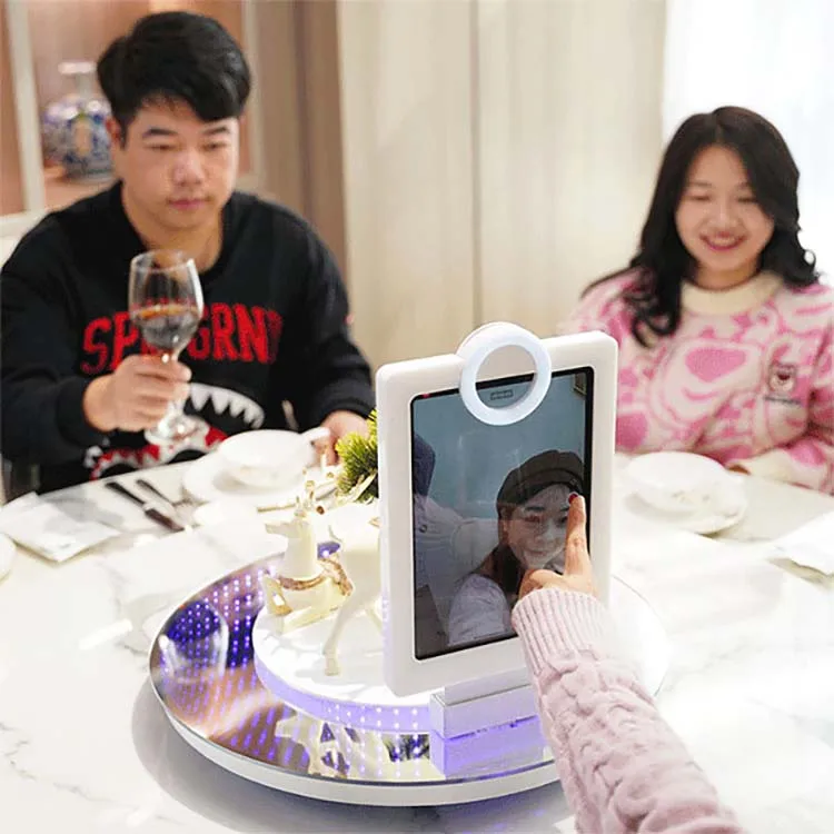 Portable Selfie Stand Table Led Salsa Ipad Photo Booth With Led Fill Light White Ipad Selfie Photo Booth