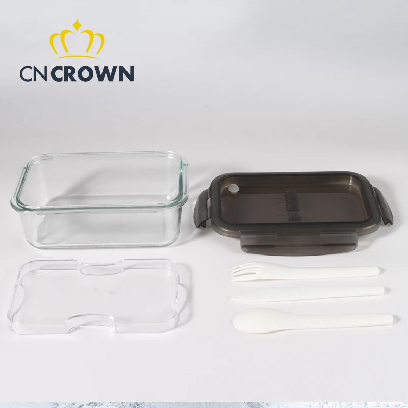 Wholesale tiffin bento lunch box and thermos glass bento box with plastic lid space kitchen food containers glass set