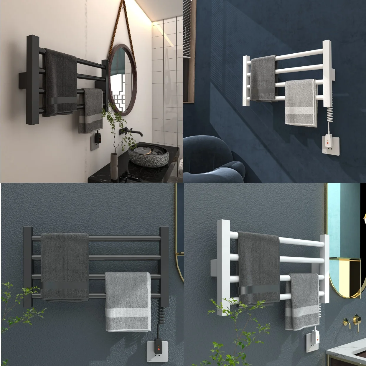 Bathroom Accessories Black Stainless Steel Towel Dryer Hotel LED Thermostat Electric Towel Rack
