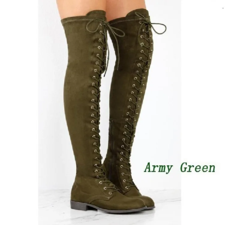 
High quality winter women fashion shoes high boots flat boots lace up knee high women boots 