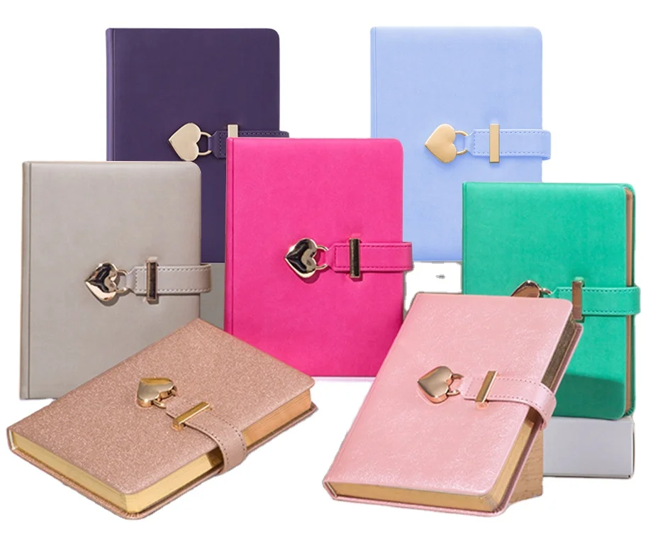 B6 Kawaii Diary Heart Lock Diary with lock and key PU Secret Notebook Retro Travel Liner Paper Heart lock Diary