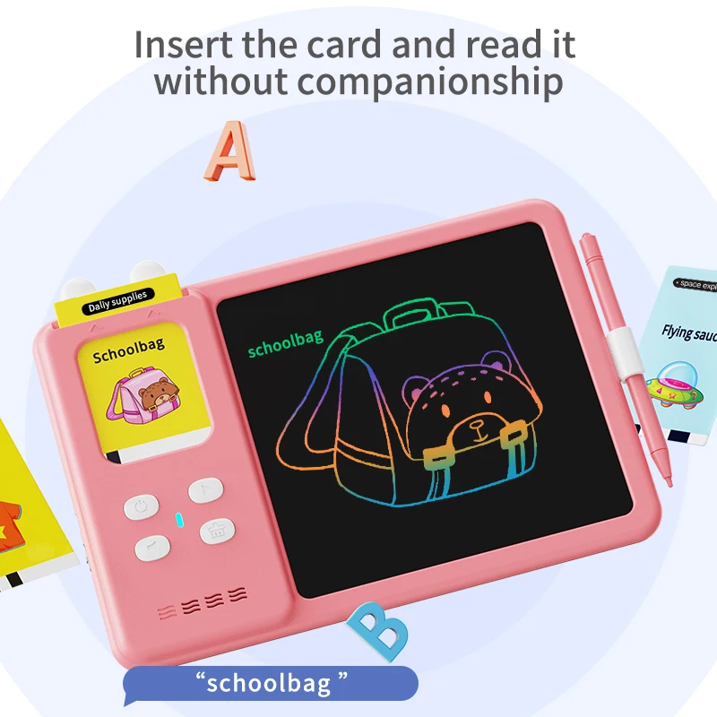 Kids Educational Word Learning Machine Toy Montessori Drawing LCD Writing Tablet Talking Flash Card for Toddler 112 Cards