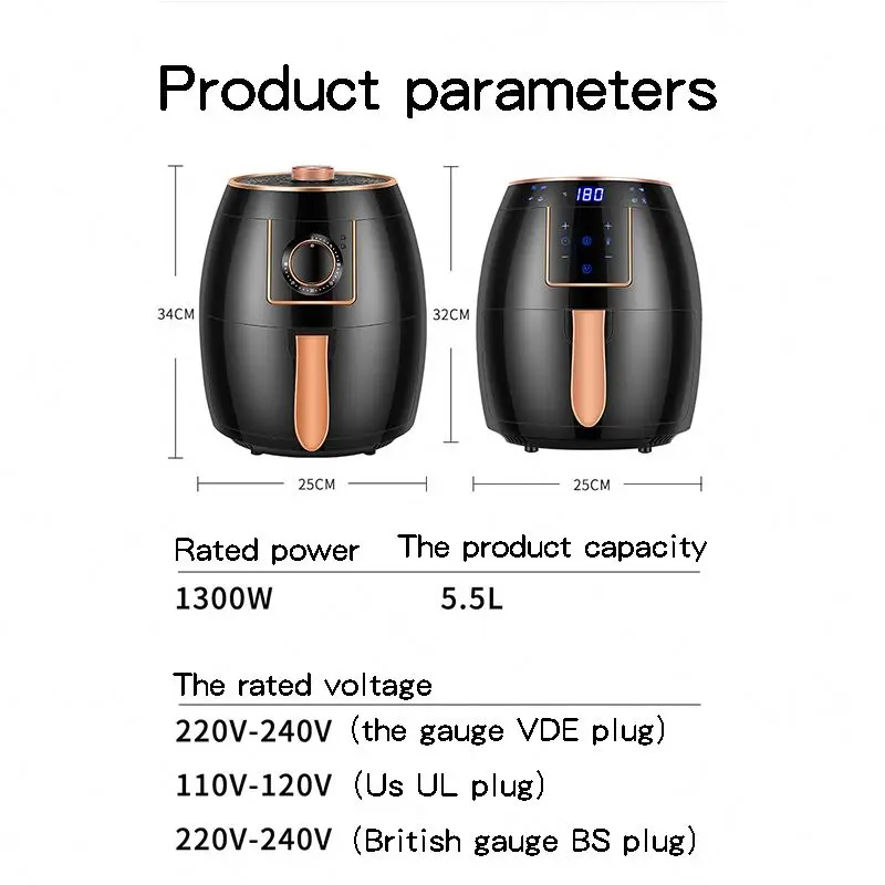 Hot Sale Household 1300W 5.5L Healthy Low Fat Cooking Pot Intelligent Timing Electric Hot Deep digital Air Fryer