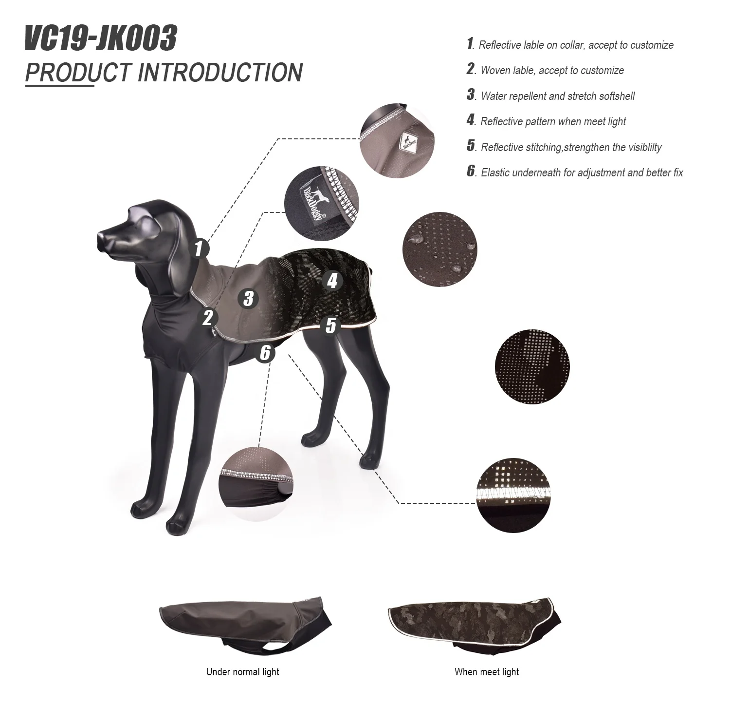 Wholesale Pet Apparel Softshell Dog Jacket Vest with Reflective Stitching Pattern