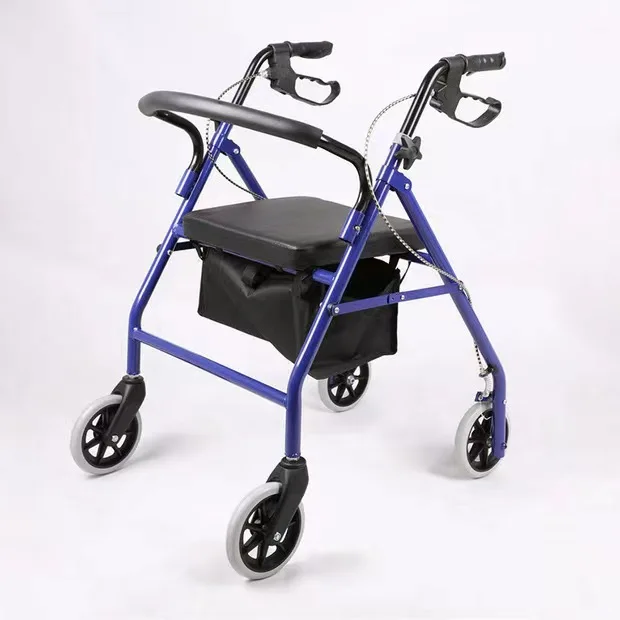 Height Adjustable Handicapped Four Wheels Aluminum Folding Rollator Walker With Seat
