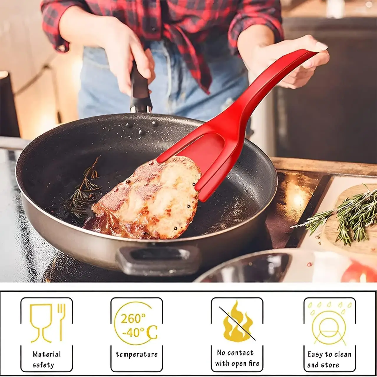 OEM&ODM Steak Egg Grip Flip Clip Tong Silicone Spatula Customized Utensils Hotselling New 30.5*8.5cm Multi-functional 2 in 1