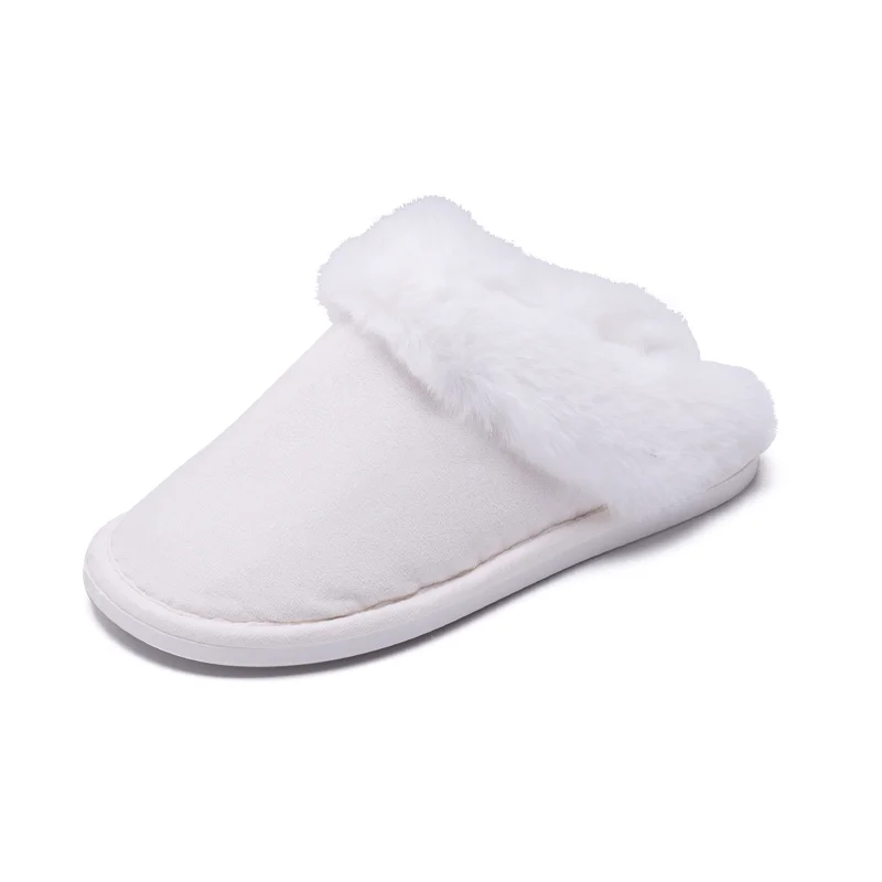 2024 Custom Logo Simple Casual Winter Warm Shoes Home Indoor Non-Slip Closed Toe Slippers White Shoes Men