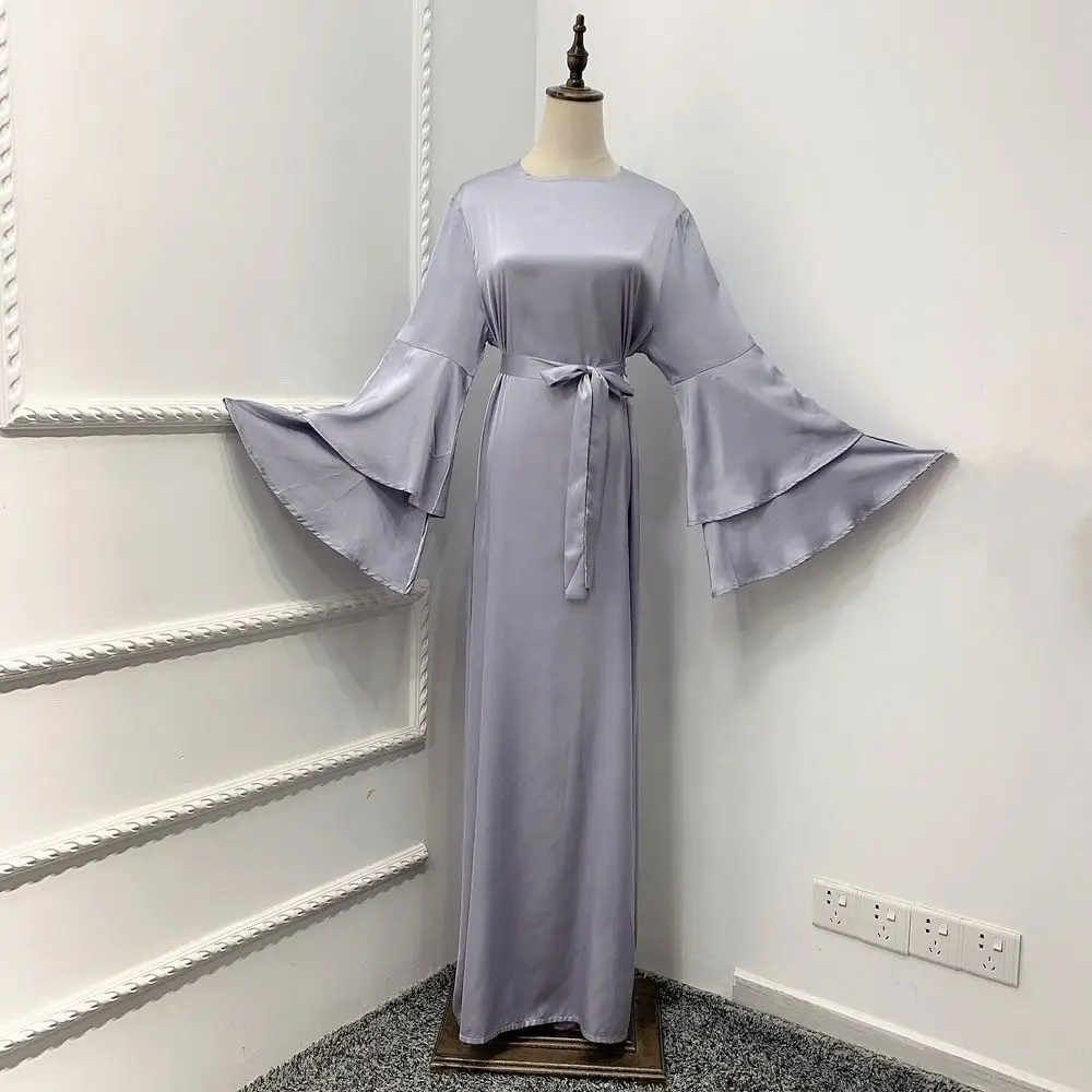 2021 modern fashion satin abaya ruffles sleeve Ramadan Muslim dress women  Dubai Turkish  long dress muslim islamic clothing