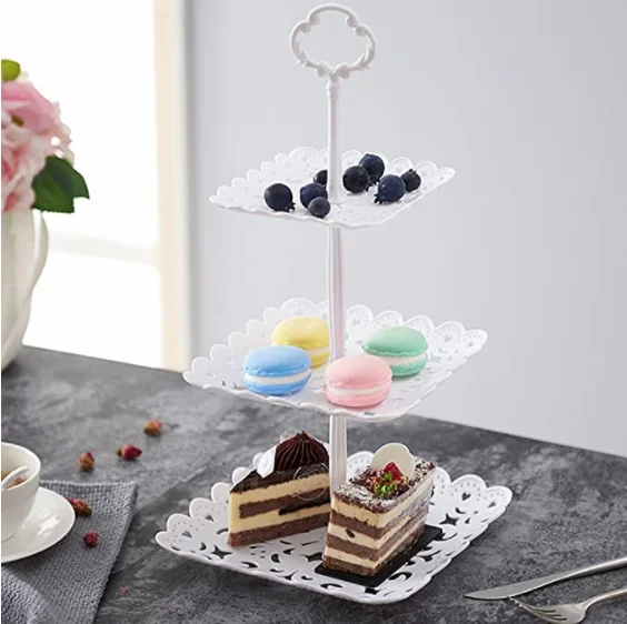 2 pieces set of 3 layers plastic cupcake holder dessert tray mini cake fruit candy display tower white small