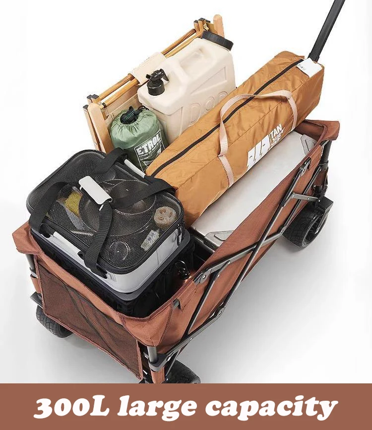 300L Foldable Cart Collapsible Utility Wagon with All-Terrain Big Wheels for Outdoor Camping Sports Garden Beach Grocery, Orange