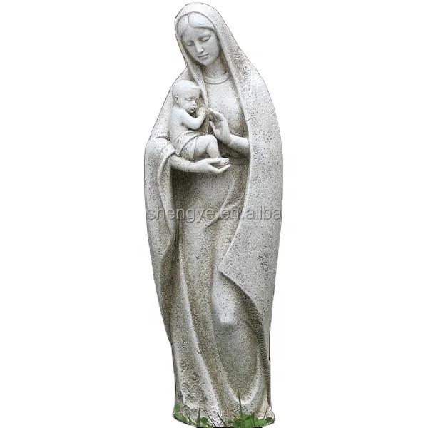 Outdoor garden, indoor living room, gift, natural stone, marble, solemn sculpture of Mary and baby Jesus.