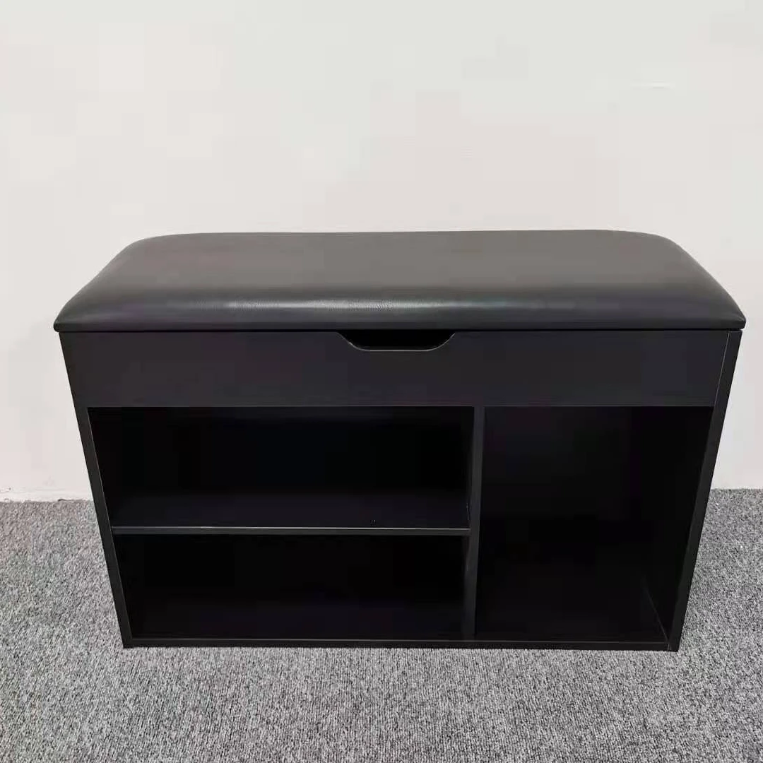 
Bench storage with PU seat living room furniture wooden shoe rack for home shoe cabinet use 