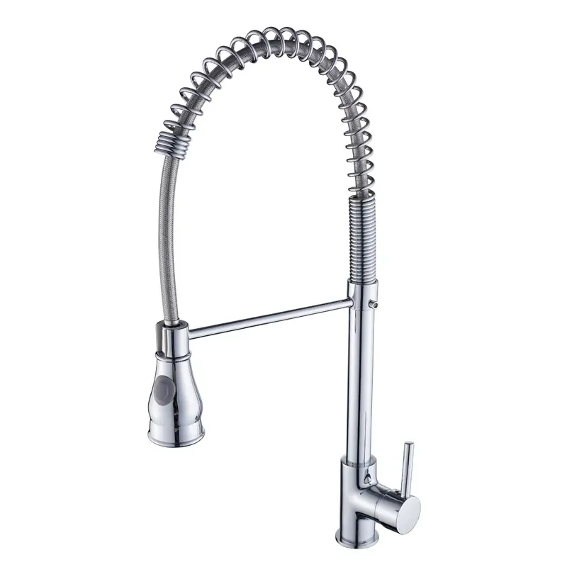 TMOK Sanitary Ware Brass Single Mixer Tap Lever Pull Out Spring Kitchen Sink Faucet