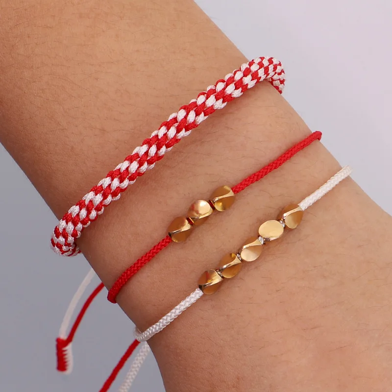 Handmade Adjustable Tibetan Beads Lucky Cord Red String Braided Rope Bracelet Irregular Copper Metal Beads Bracelet for Couple.jpg