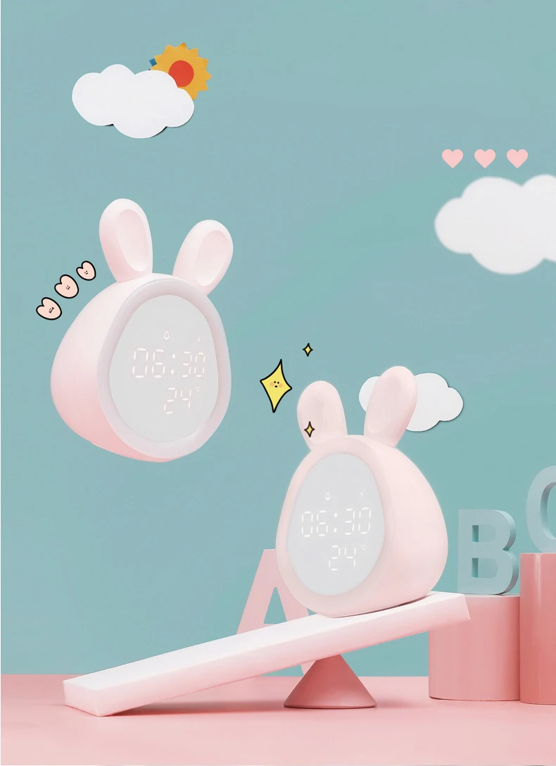 Desk Alarm Cute Rabbit Shape  LED Table Digital Alarm Clock For Kids