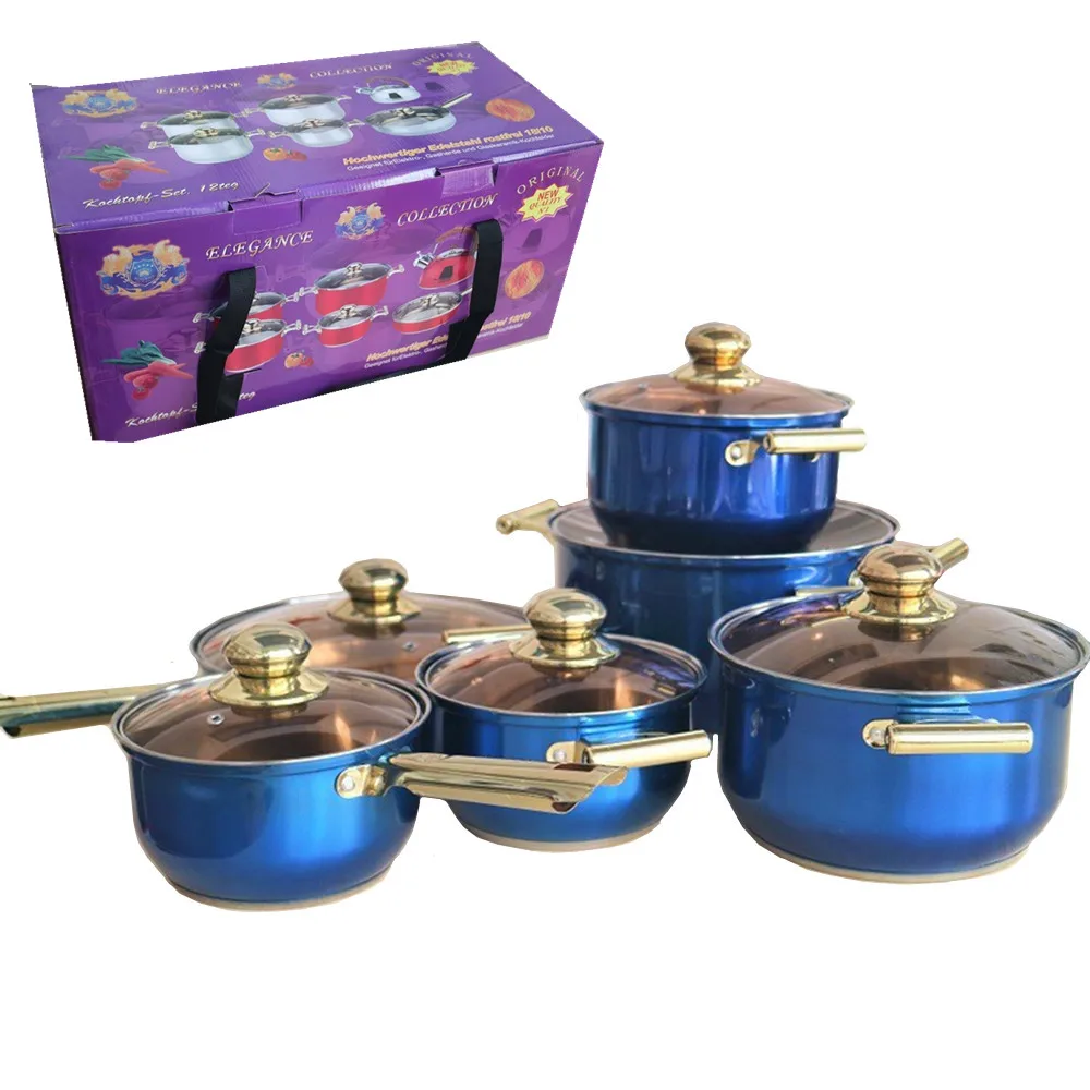 blue colorful Composite bottom Pots Cookware Nonstick Commercial Steel Stainless Kitchen Industrial soup pot Sets with kettle