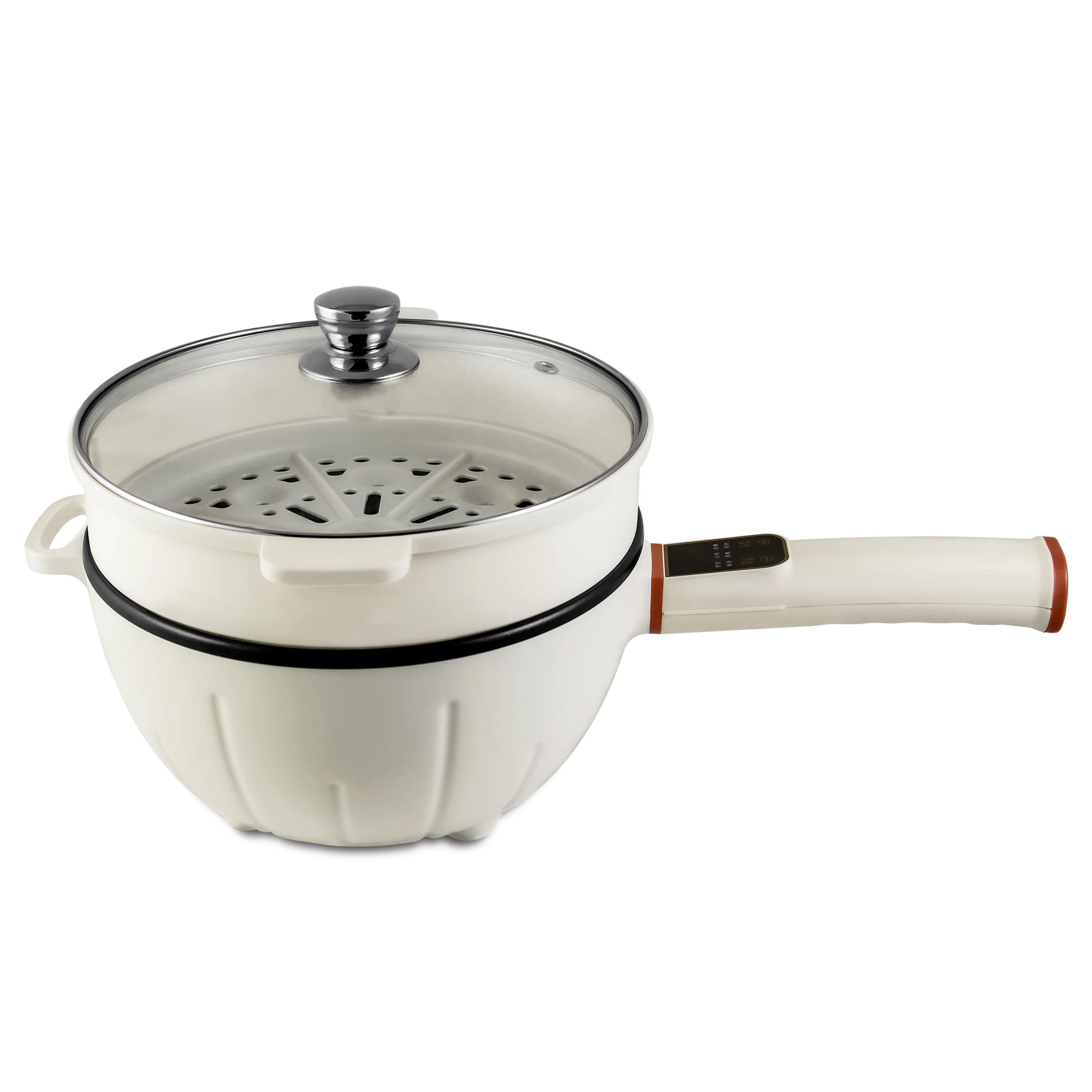 Multi Function Small Fry Pan Egg Boiler Electric Cooking Pot Handle Electric Frying Pan with Steamer Aluminum Tempered Glass 220