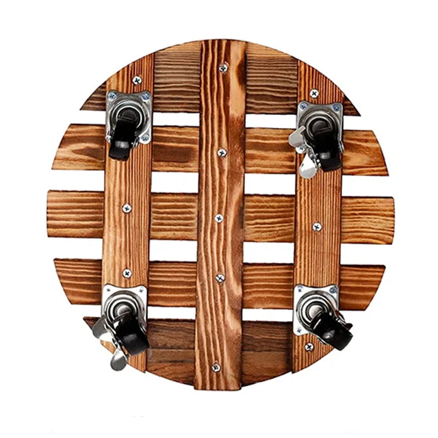 Wholesale Round Tray Wood Movable Wheel Flowerpot Base plant stand for Vase for garden