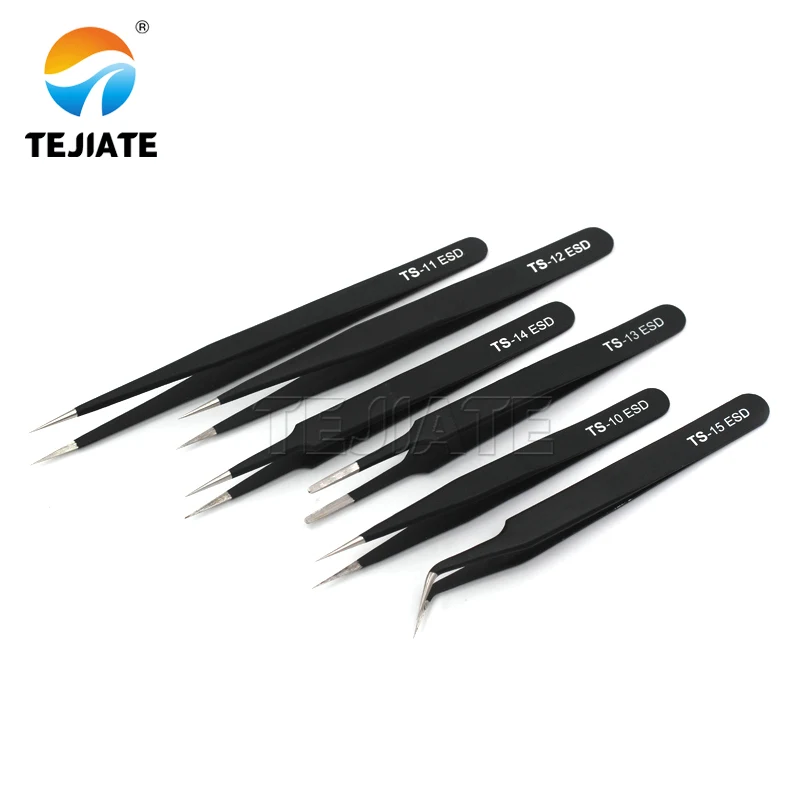 China Metal Tweezers Pick Up Electronic Components Fiber Tip Tweezers Set For Mobile Phone Repair Hand Tool Black Tweezer
