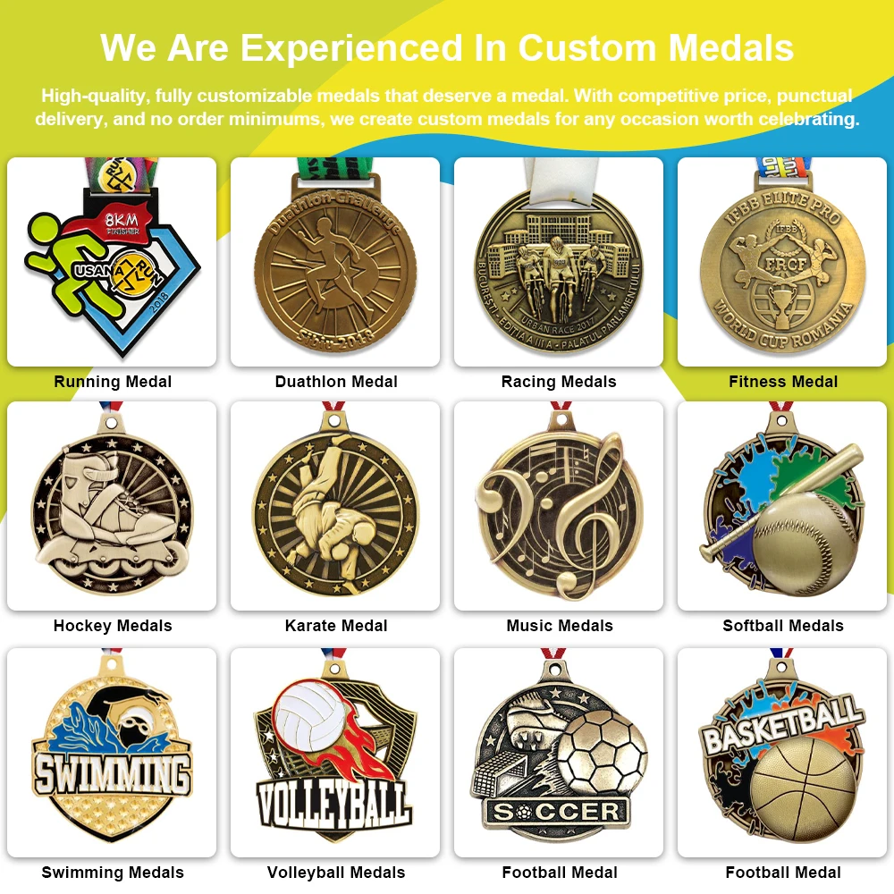 Medallion Gold Sliver Brass Custom Soft Enamel Metal Sports Runner Cheap Awards Judo 3D Marathon Medals And Trophies