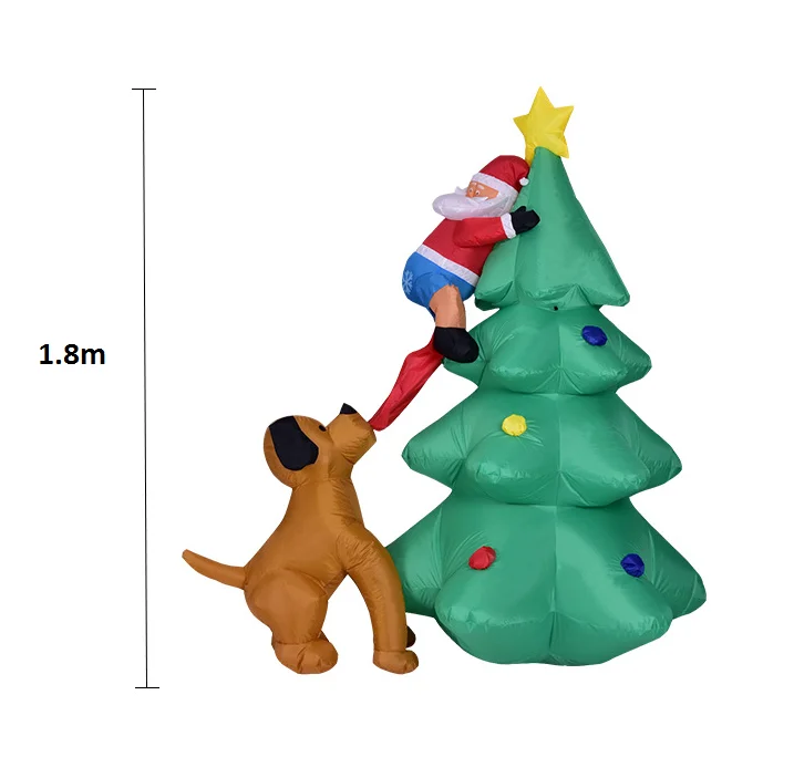Inflatable Christmas Candy Tree with Climbing Santa Claus bitten by Dog for Party Yard Decoration