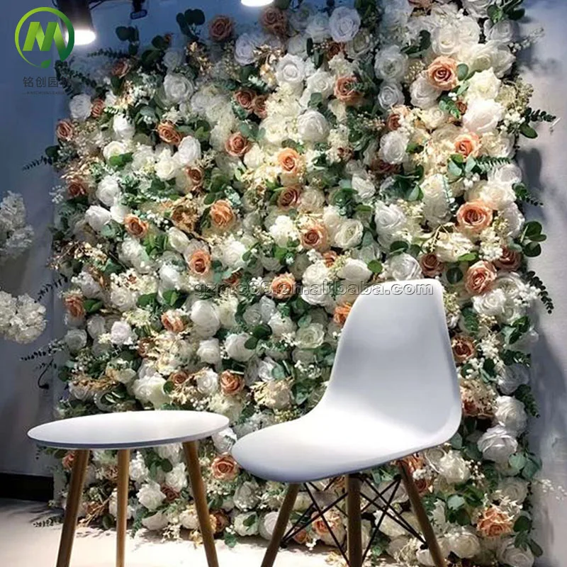 Customized Wedding 3D Effect Decorative Rose Flowers Panels Backdrop Silk Cloth Artificial Flowers Wall for Event