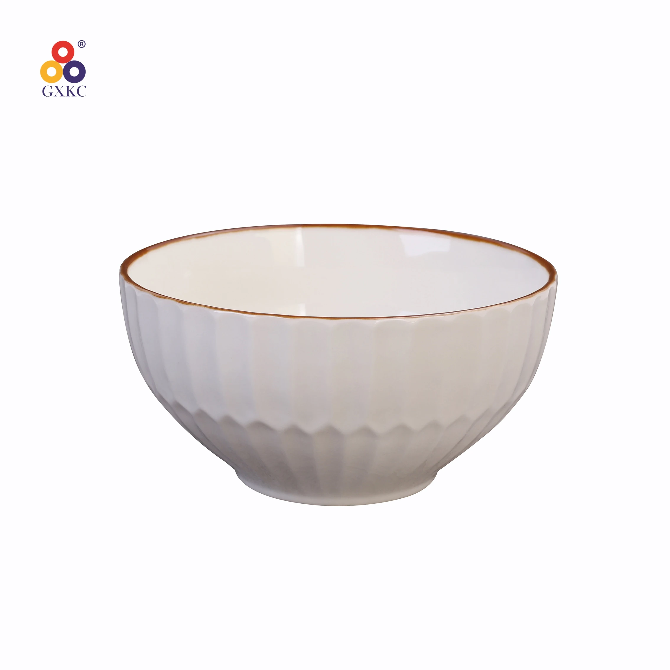 Sanhuan White Glossy Surface Porcelain Emboss Dinner Plate with Brown rim Ceramic Party Dinner Dishes Plates