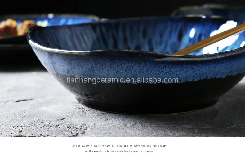 Nordic Modern Home tableware blue Glazed deep Plates Bowl Ceramic Dinnerware for hotel Restaurant porcelain Salad dessert bowls.jpg