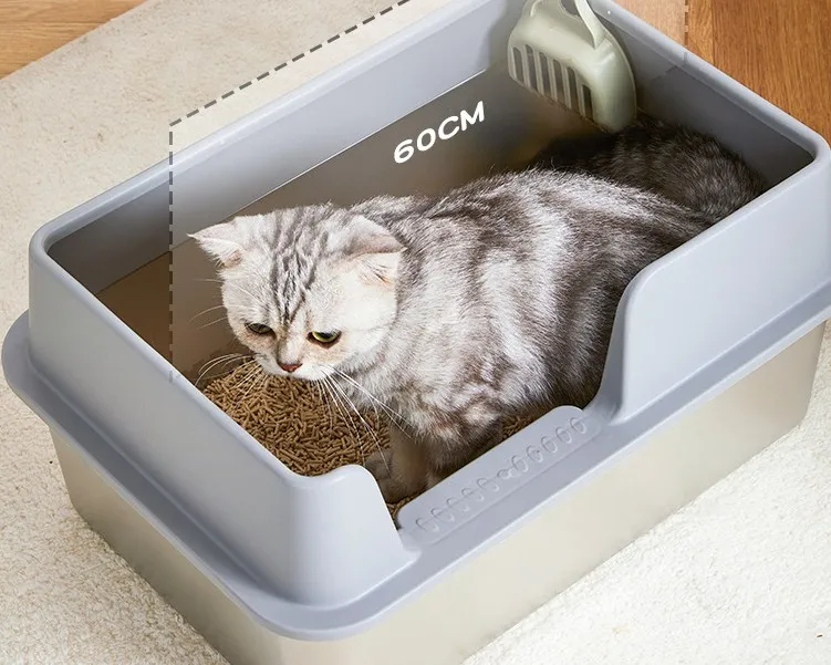 semi-enclosed Removable Stainless Steel Cat Toilet Basin Cat Litter Box
