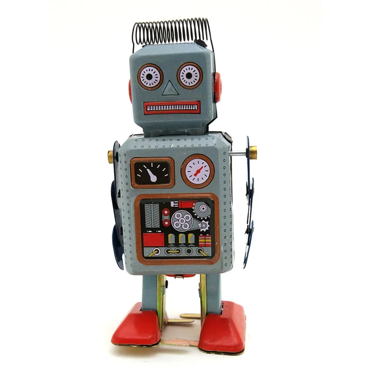 Vintage Mechanical Clockwork Wind Up Walking Robot Tin Toy Kids Gift Collection