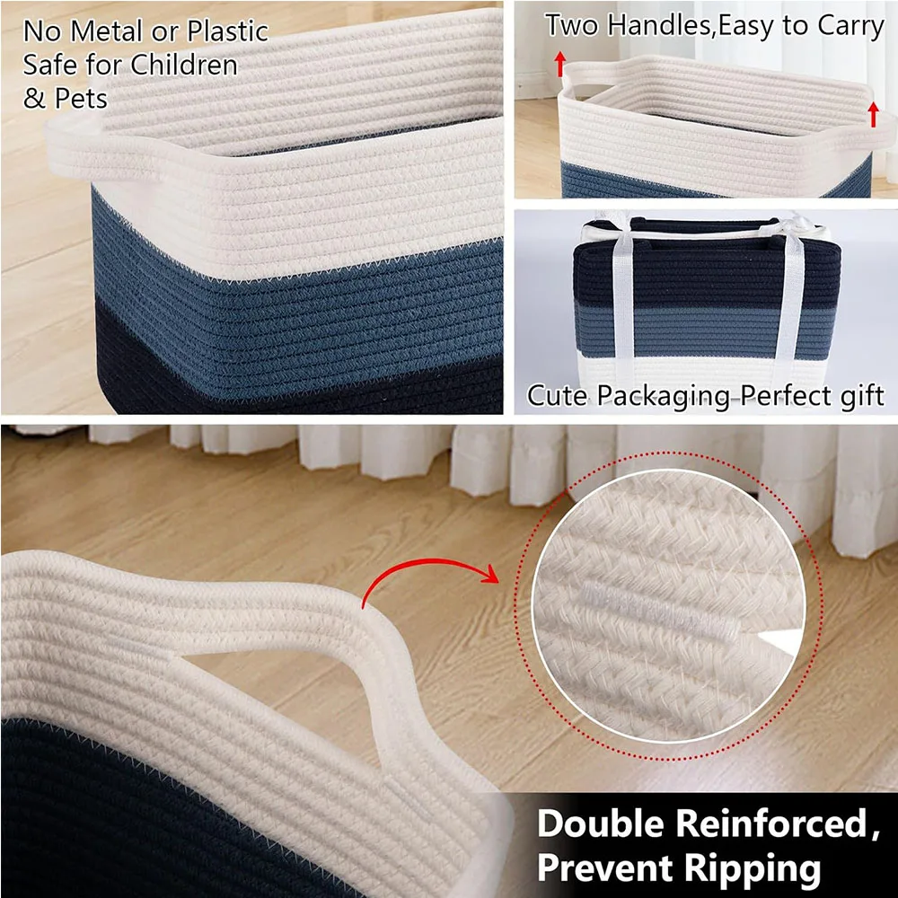 pack of 3  Woven Baskets for storage Nursery storage basket Cotton Rope organizer basket for toys dirty clothes blankets books