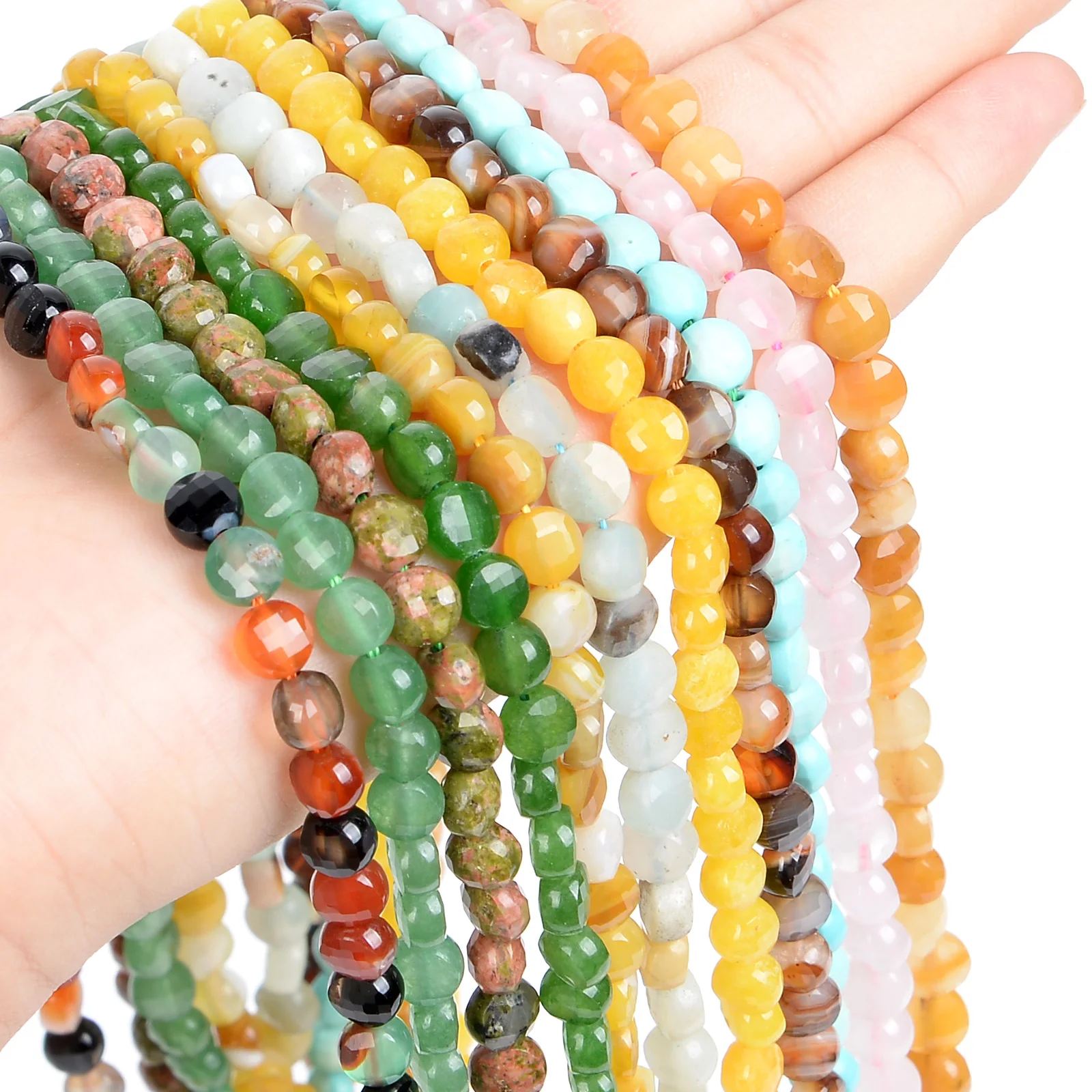 Flat Round Coin Faceted Stone Beads Natural Stone Beads Flat Round Loose Beads For Jewelry Making DIY Bracelets Handmade