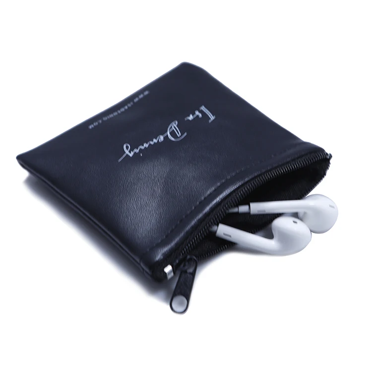 Black Zipper Top PU Leather Pouch Bag for Jewelry Packaging