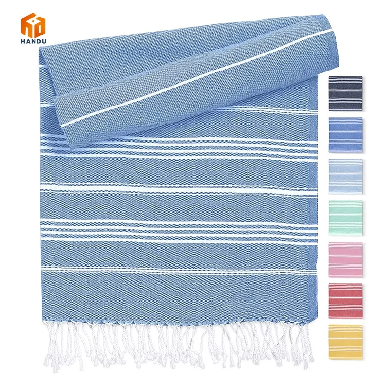 Wholesale custom large size lightweight quick drying portable 100% cotton Turkish sand free beach towel