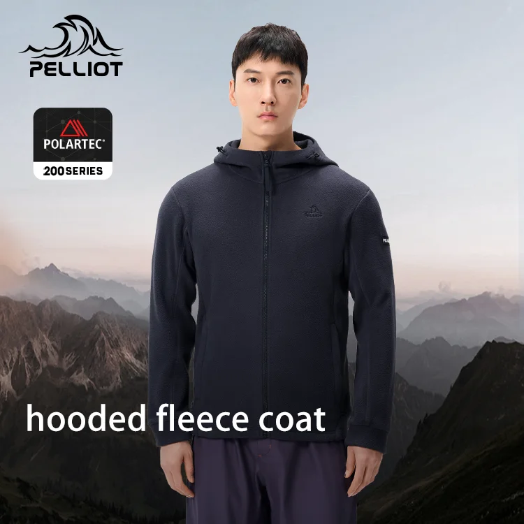 Polartec200 Fleece Jacket Cardigan Jacket Mountaineering Warm Windproof Hooded Polar Fleece Outdoor for Men Winter Jacket