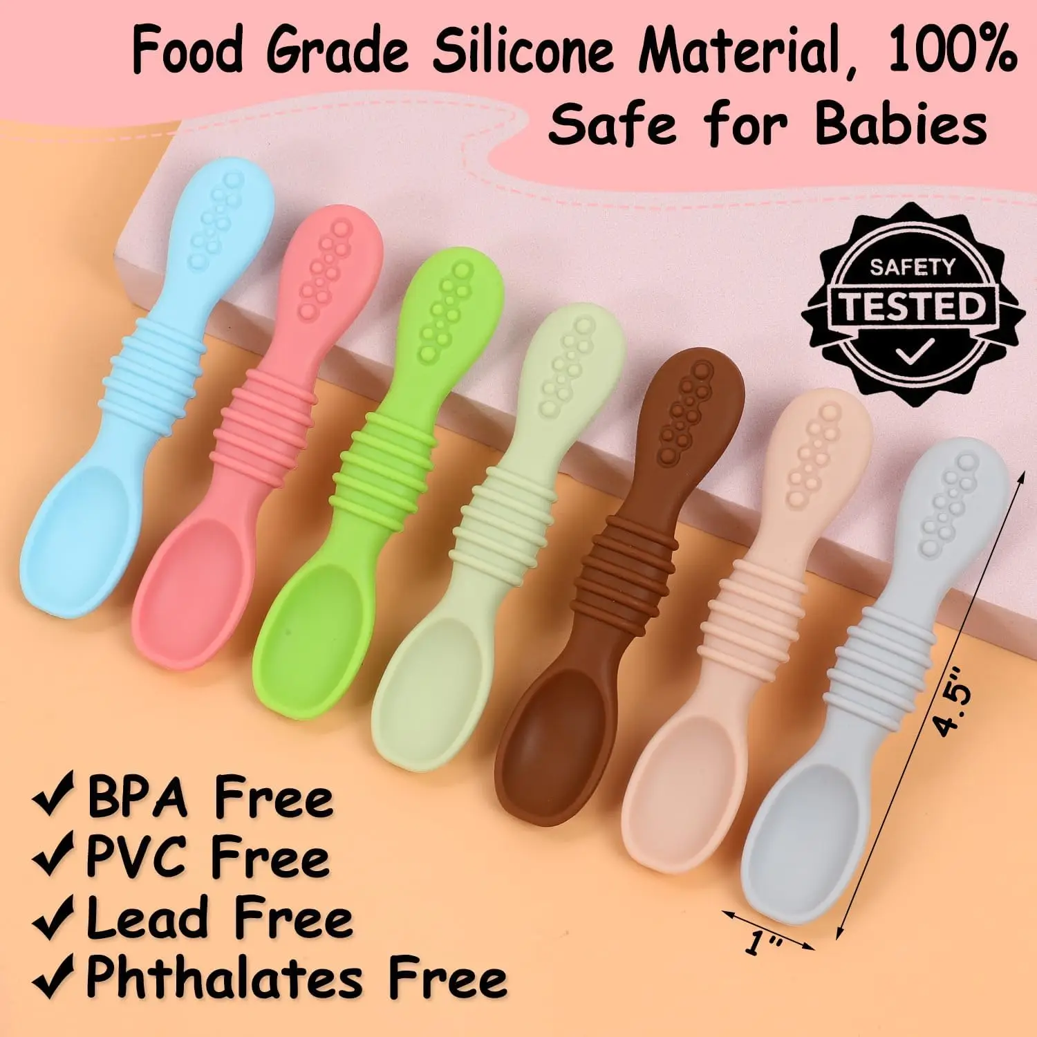 BHD Dishwasher Safe Soft Tip First Stage Silicone Infant Training Spoon BPA Free Chewable Teething Baby Spoon for Boys and Girls