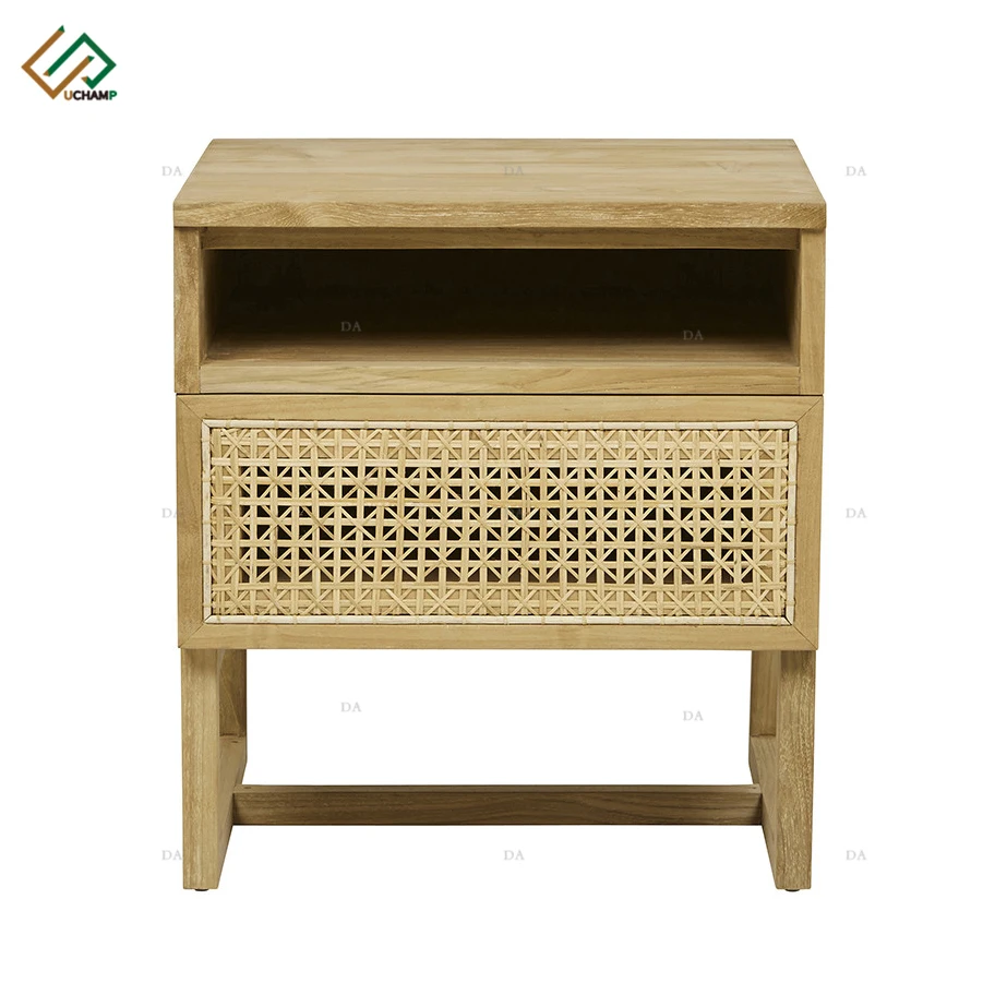  Wooden Furniture One Drawer Nightstand Rattan Bedside