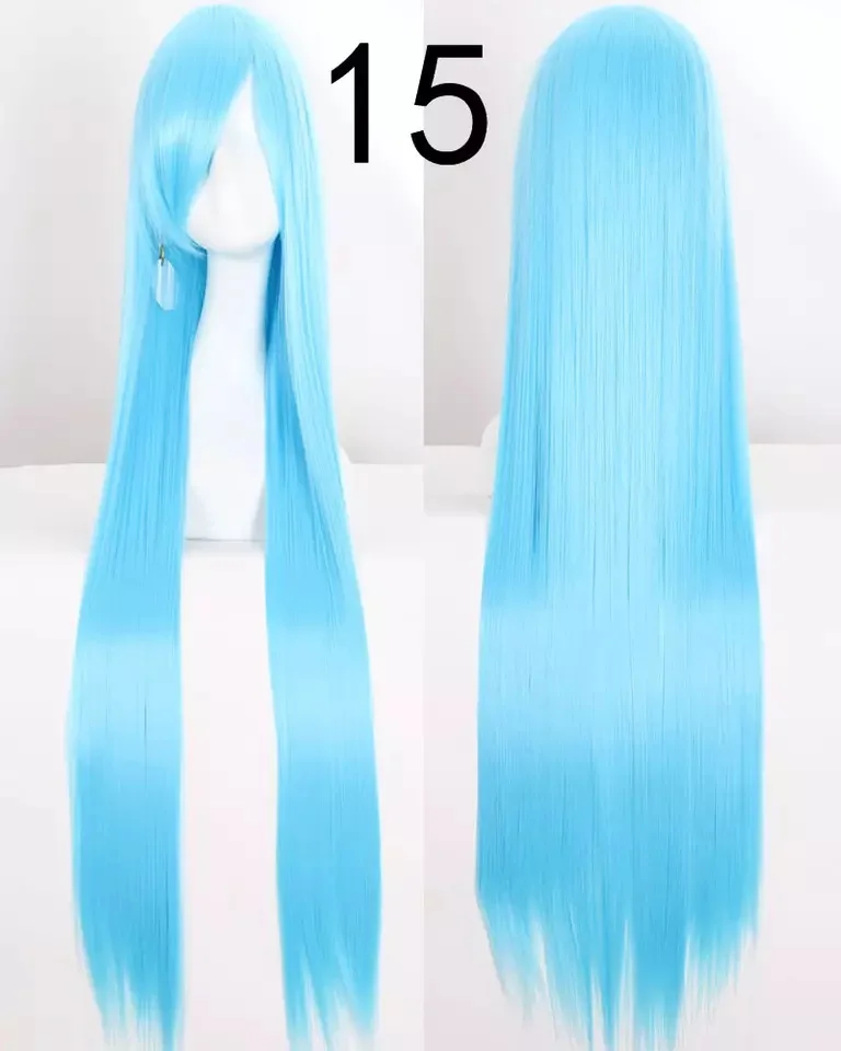 100cm Beautiful Soft Long Straight Anime Pink and Blue Color Synthetic Wigs for Party