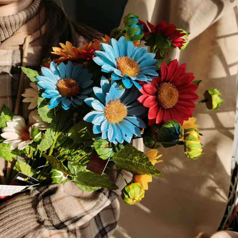 Indoor fake flower Colorful silk sunflower artificial for home decoration fake simulation sunflower stem branch