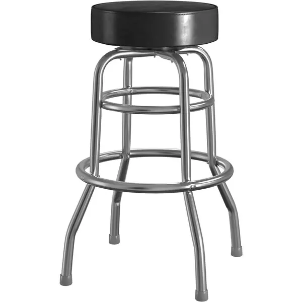 Synthetic leather Seating Black Metal Swivel Bar Stools chair with Chrome Double Rings