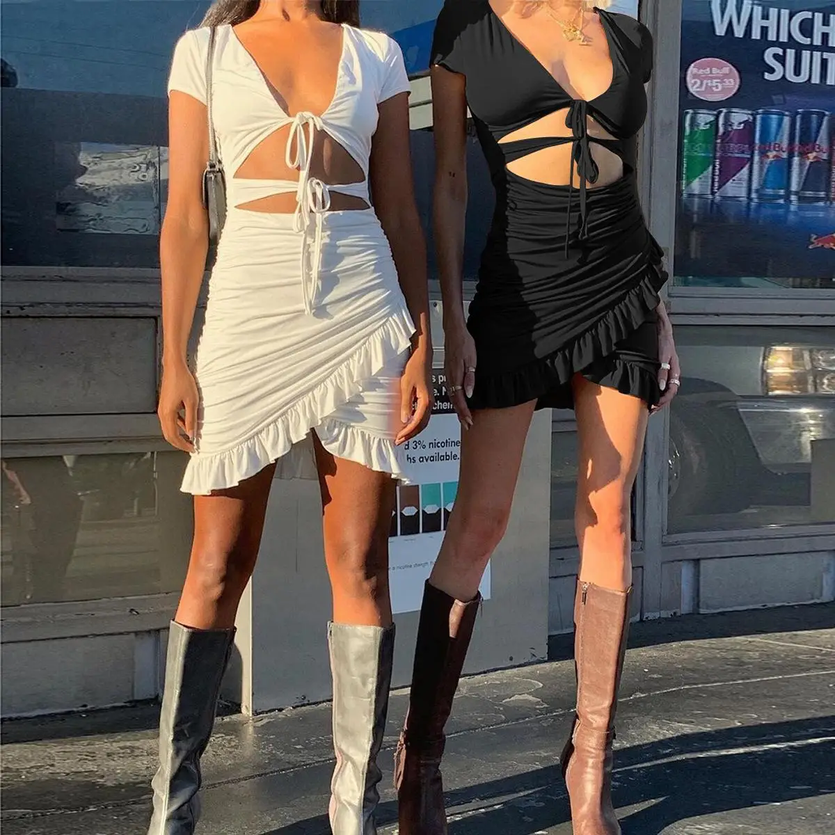 Однотонные летние платья без рукавов с вырезами, женская одежда, комплект из двух предметов