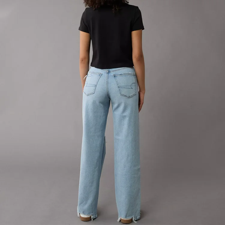 2024 hot sales washed wide leg casual fashion high level process ripped jeans women denim jeans