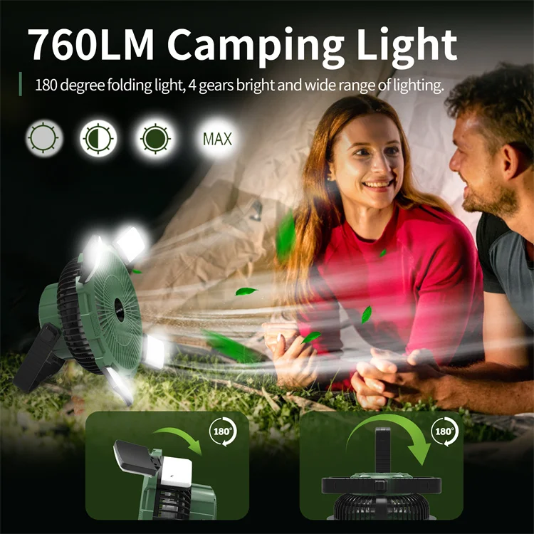 Rechargeable Camping Light Fan with LED Lantern 8000Mah Portable Patio Outdoor Fan