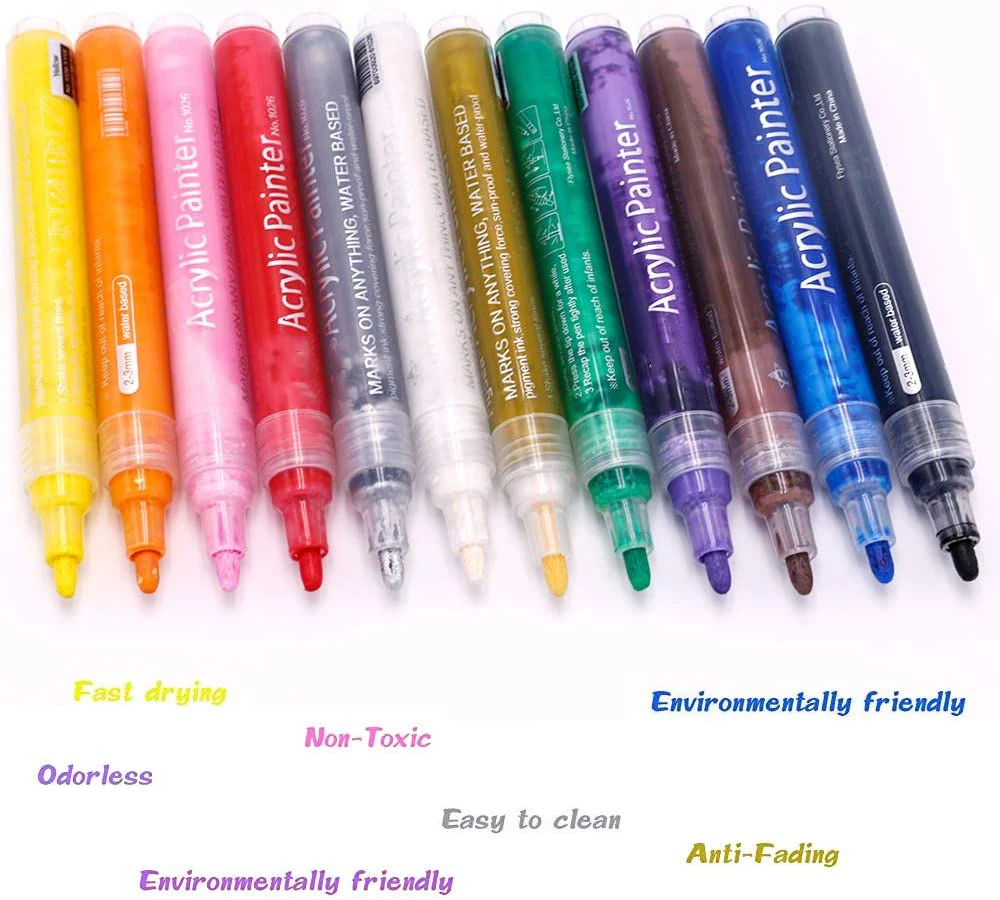 Customized DIY Canvas Wood Glass Fabric Metal Plastic 12 colors Acrylic Paint Pens Paint Markers