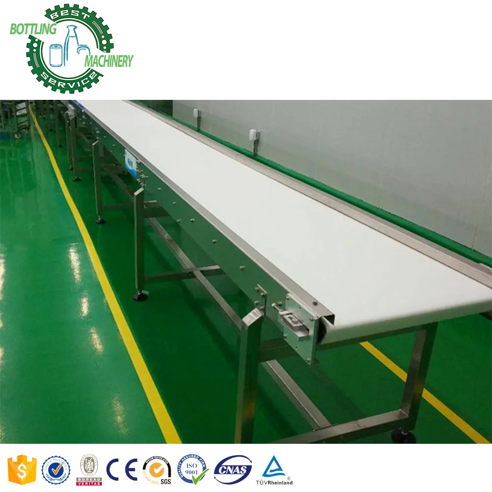 Movable straight Smooth rubber transmit PVC belt conveying system with motor for dairy processing