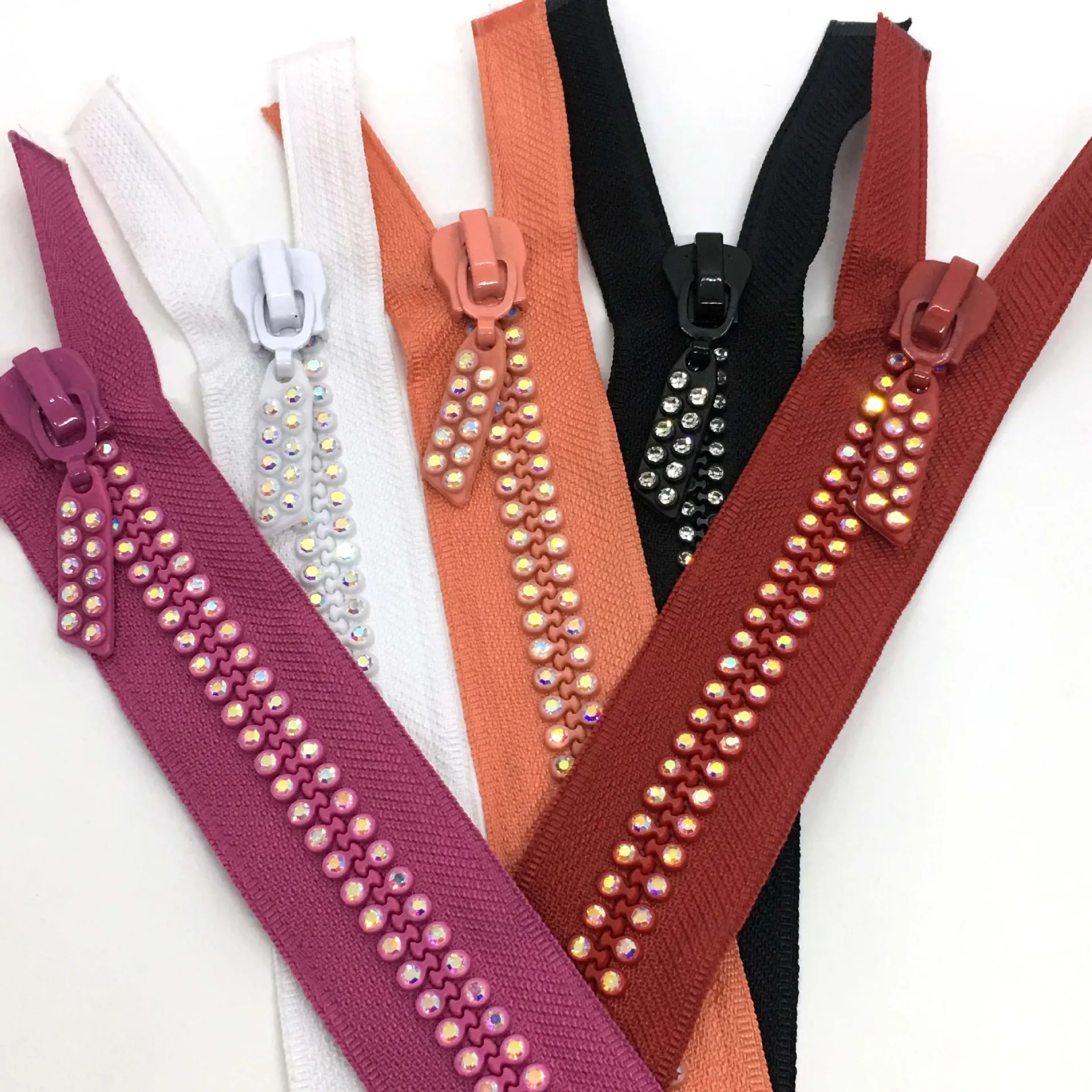 No. 10 Colorful Resin Diamond Double Row Open End Fashion Rhinestones Zipper For Luggage Clothing