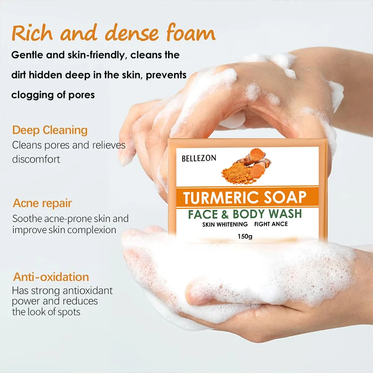 Face Body Turmeric Soap Private Label Anti Acne Brightening Natural Turmeric Soap