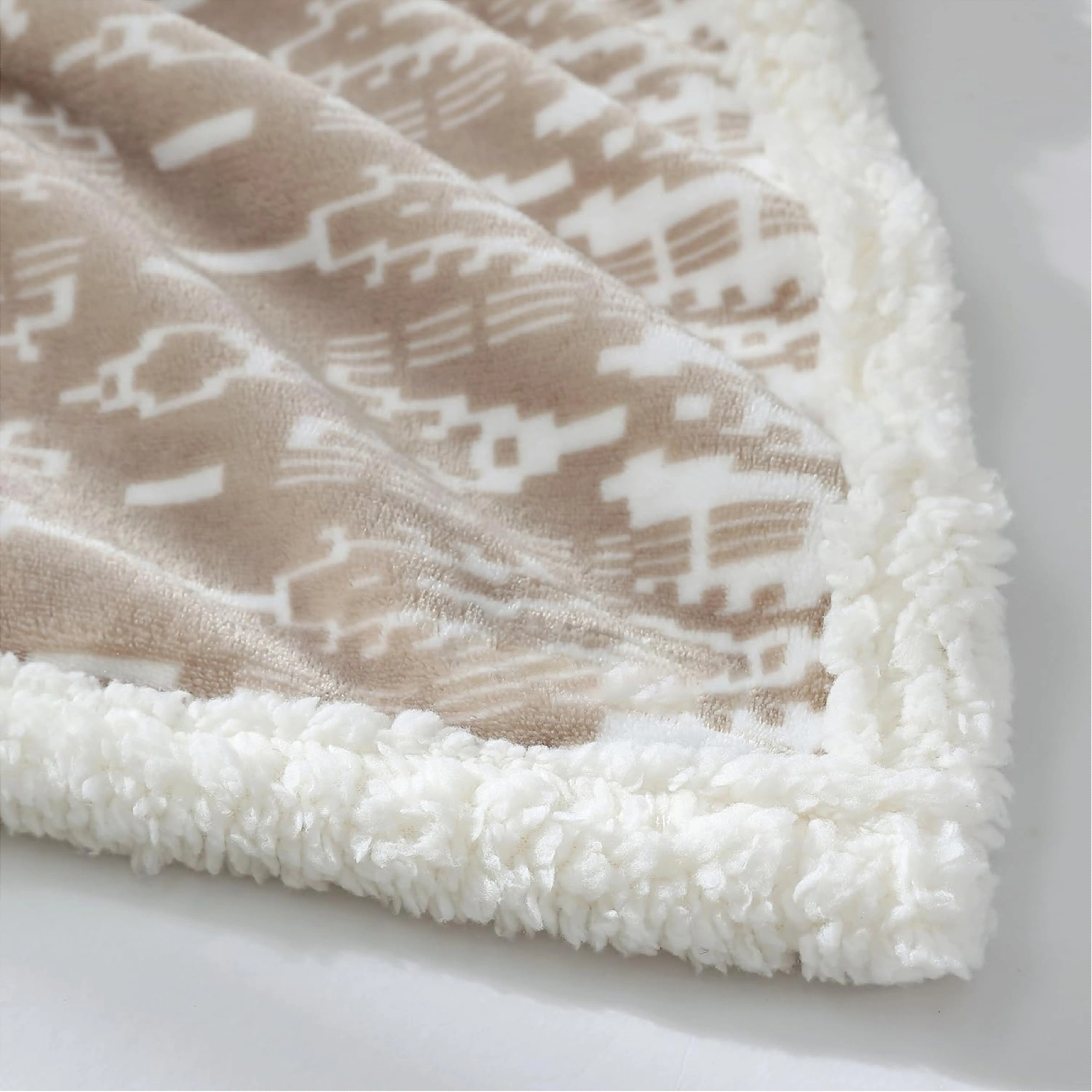 Vintage Geometric Print Sherpa Fleece Blanket for Couch Sofa Bed Soft Cozy Warm Customized Throw Blanket San Juan Oyster