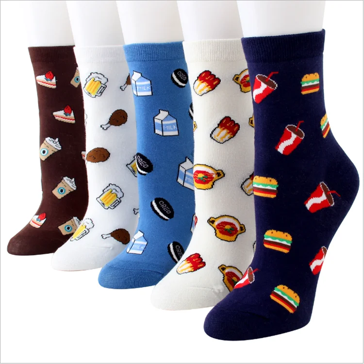 Wholesale food patter cake pizza Biscuit Beer crew cotton socks